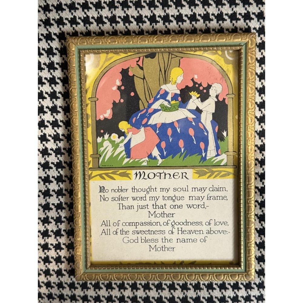 VTG 1930s Art Deco Mother Poem Gilt Framed Depression Era Wall Art Nra Code Stkr